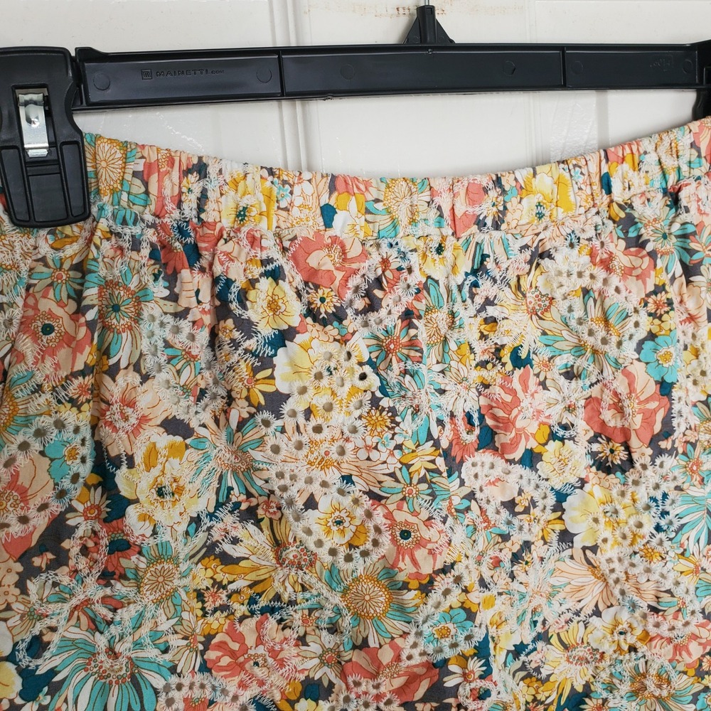 Solitaire Cottagecore XL Floral Eyelet Lace Ruffle Mini Skirt Multicolor Pastel - Picture 3 of 9
